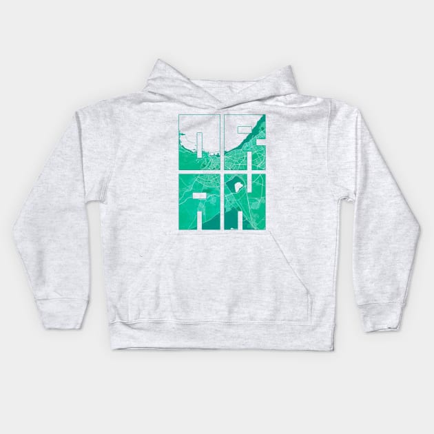 Oran, Algeria  City Map Typography - Watercolor Kids Hoodie by deMAP Studio